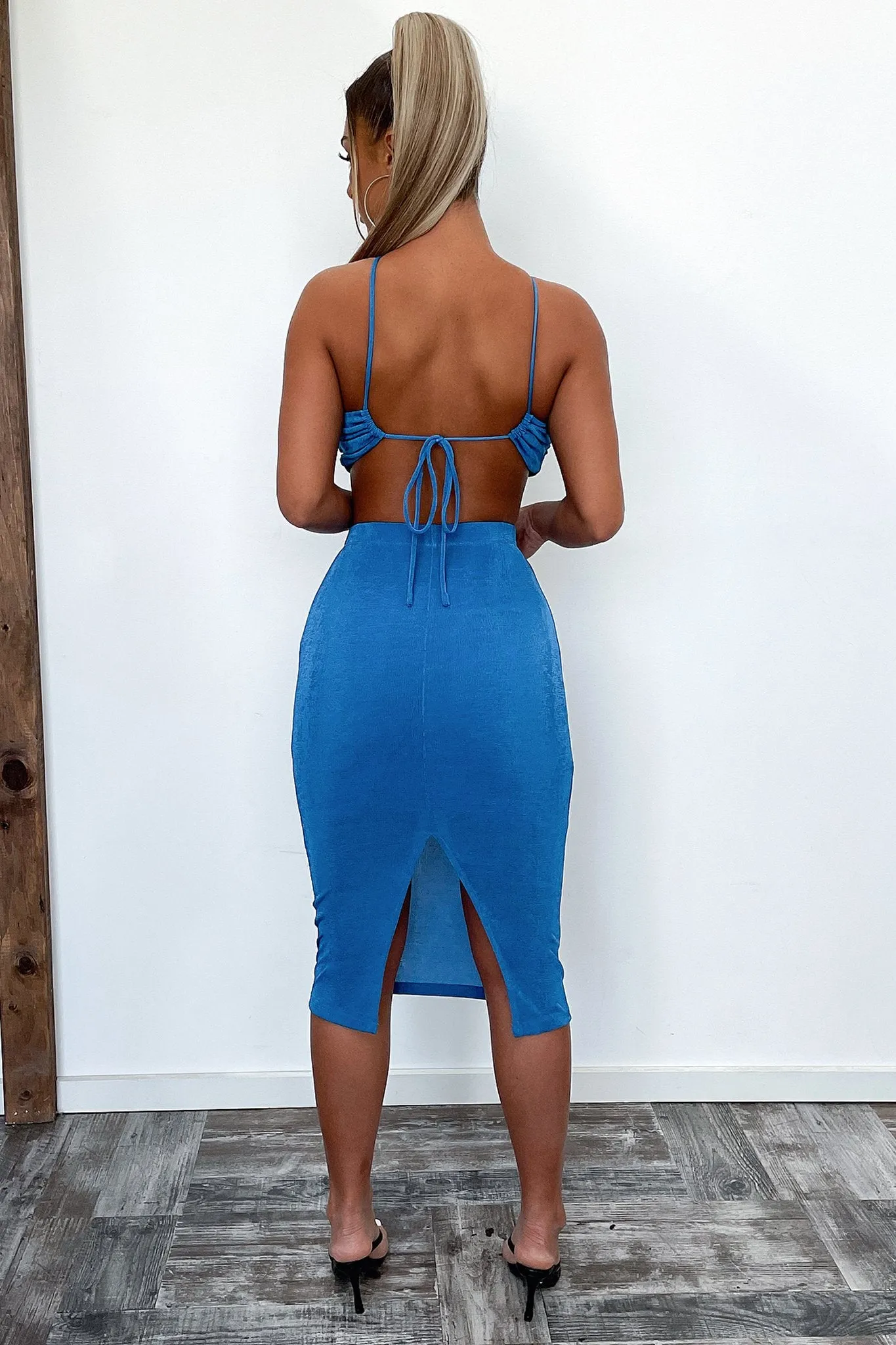 Street Fashion Fumes Midi Skirt - Blue