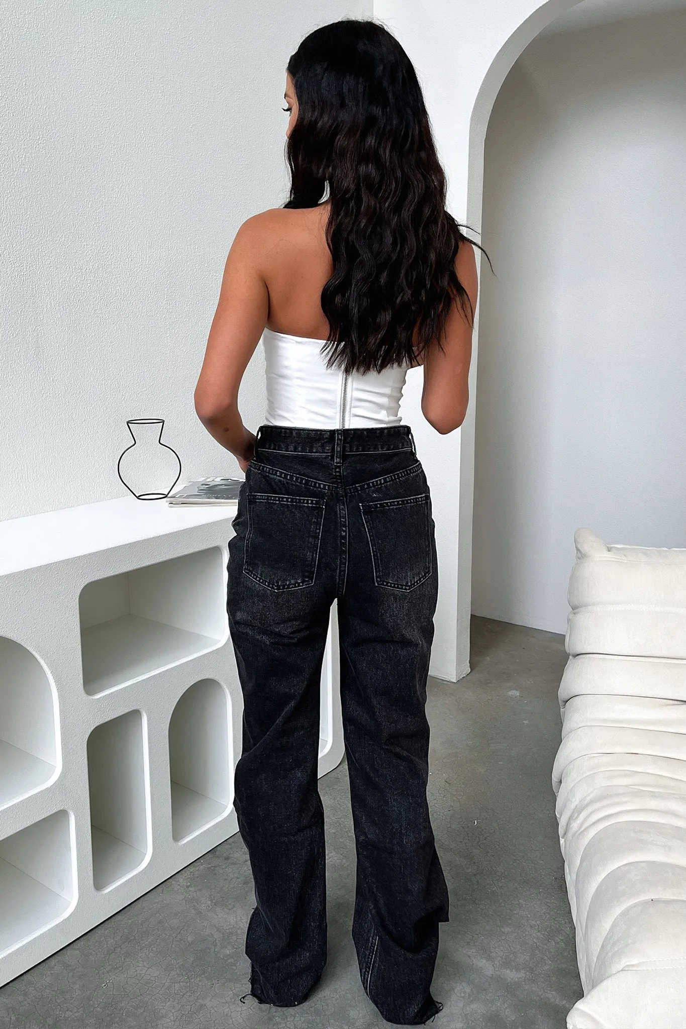 Street Fashion Varski Semi-Wide Leg Jeans - Black Denim