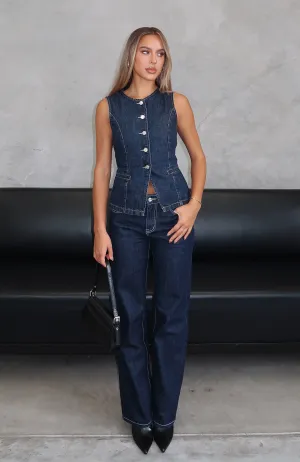 retro enthusiasts Zara Mid Rise Straight Leg Jeans Dark Navy