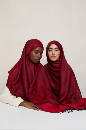 Pashmina Hijab Scarf - Burgundy Textured Weave