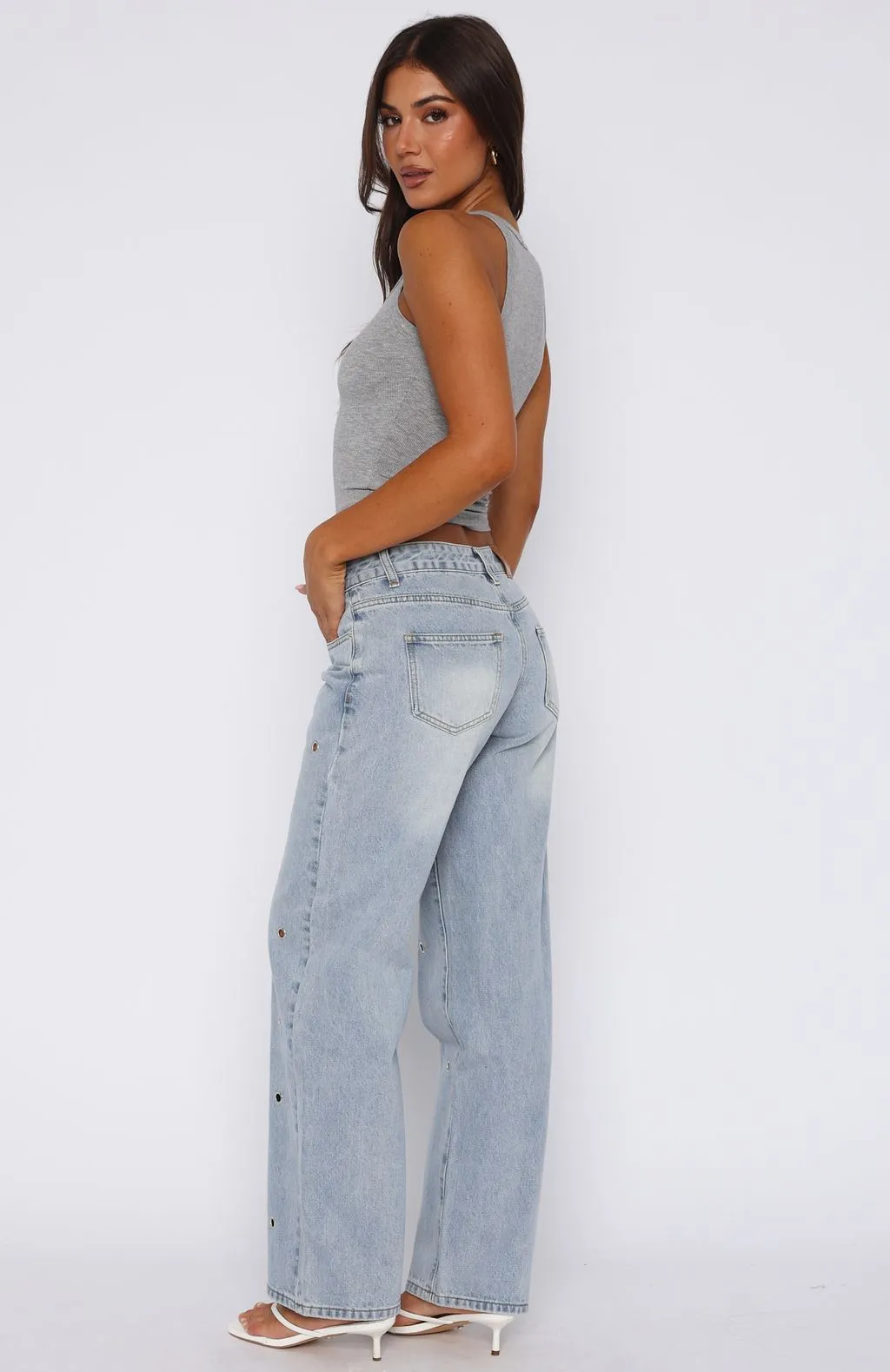 Stretchy Slim Athina Low Rise Wide Leg Jeans Light Blue