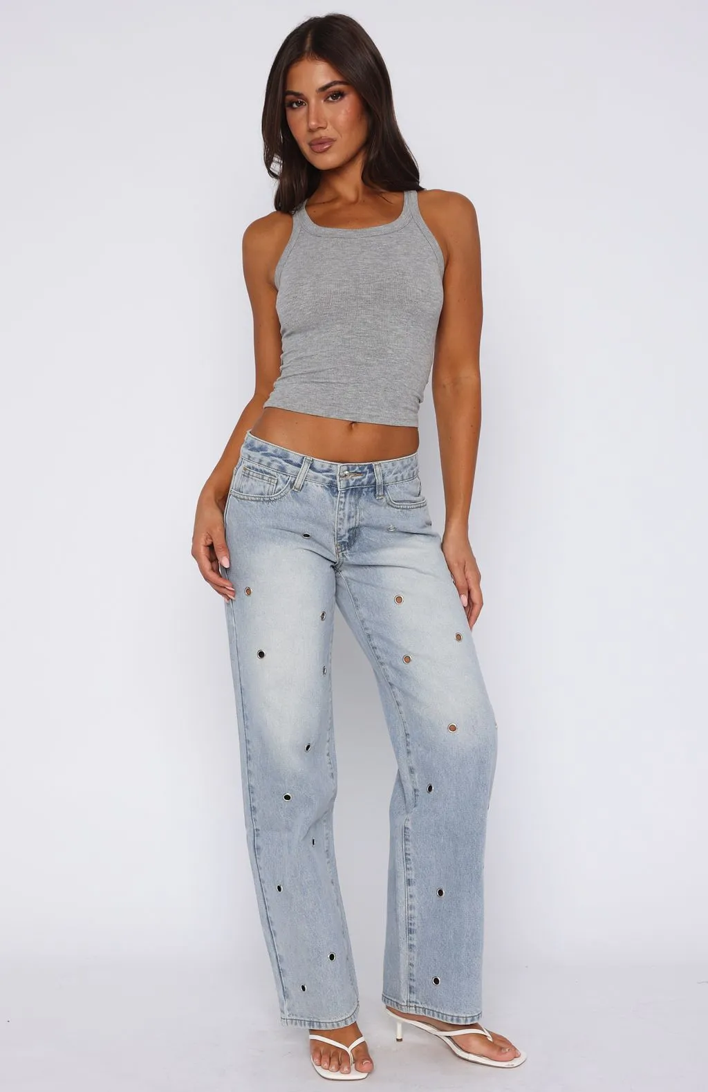 Stretchy Slim Athina Low Rise Wide Leg Jeans Light Blue