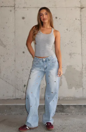 Street Fashion middle-aged men Athina Low Rise Wide Leg Jeans Light Blue