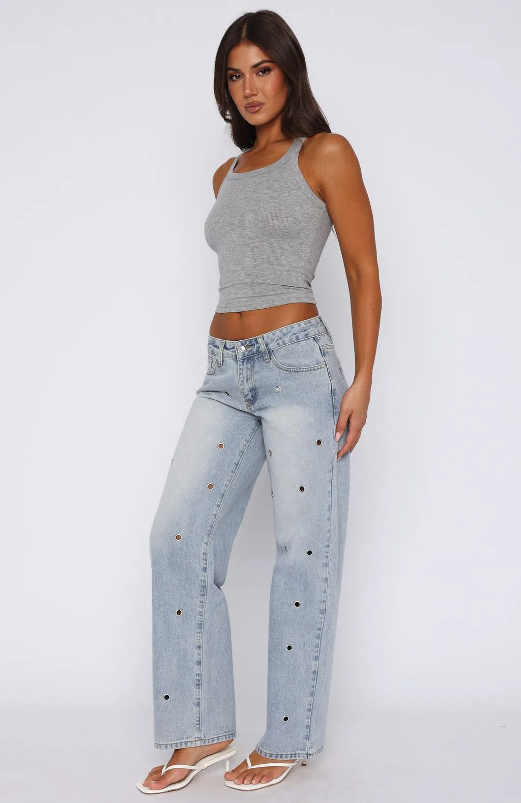 Stretchy Slim Athina Low Rise Wide Leg Jeans Light Blue