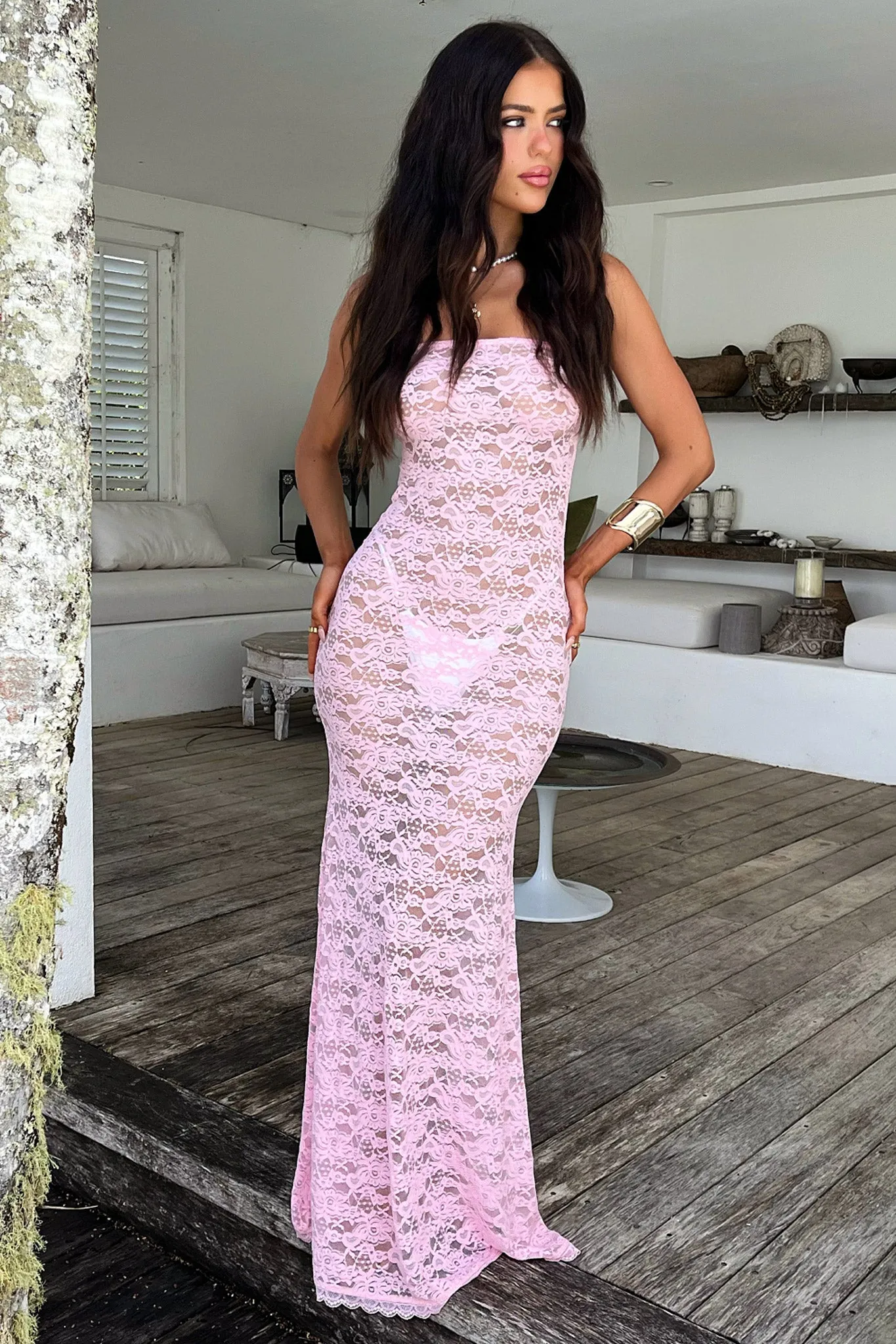Striped Look Veradi Maxi Dress - Baby Pink