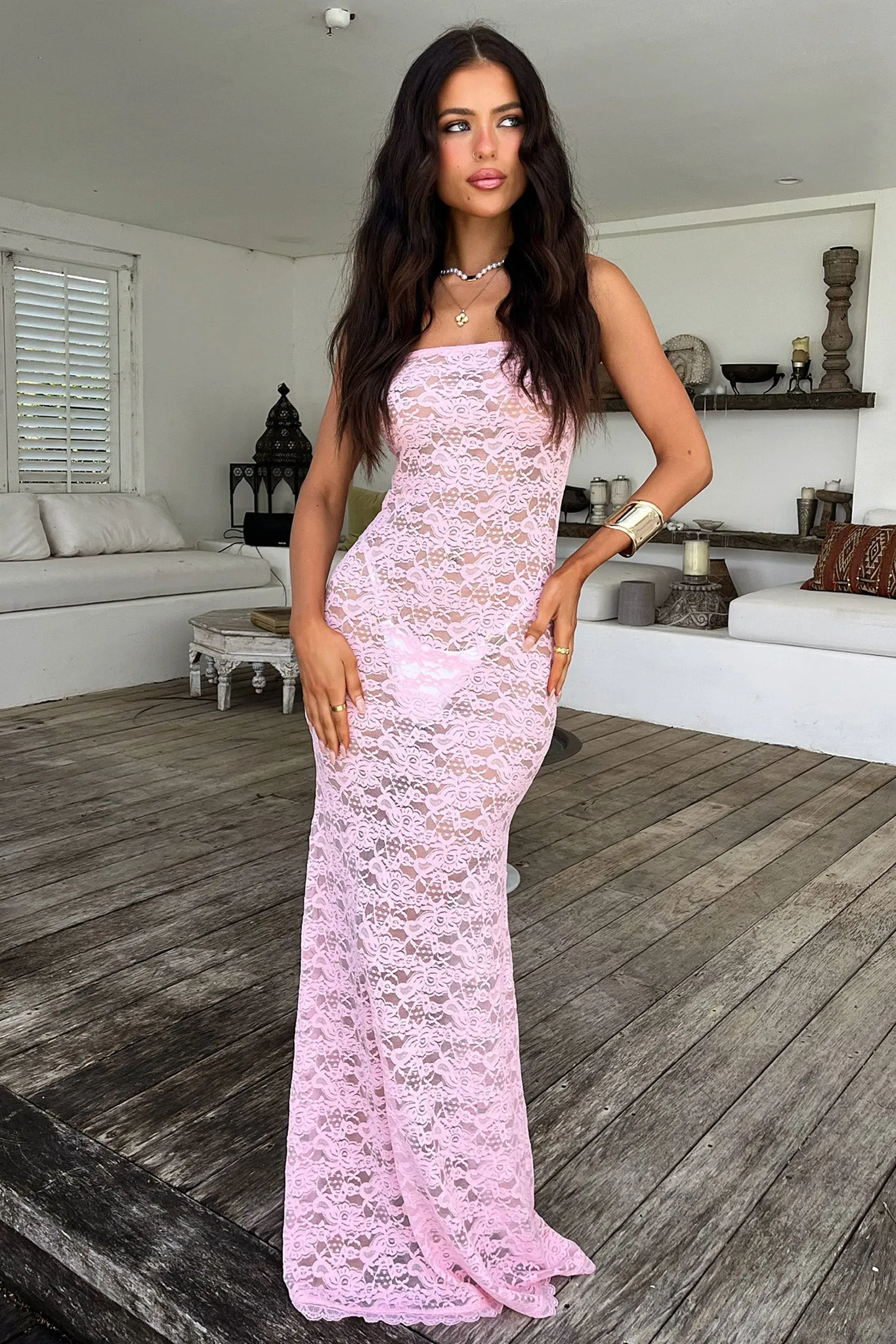 Striped Look Veradi Maxi Dress - Baby Pink