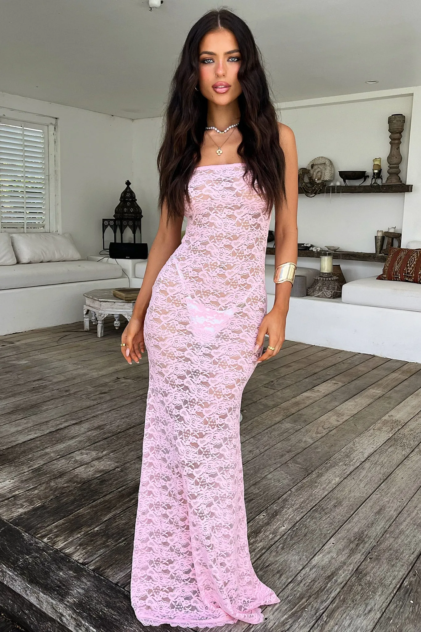 Striped Look Veradi Maxi Dress - Baby Pink