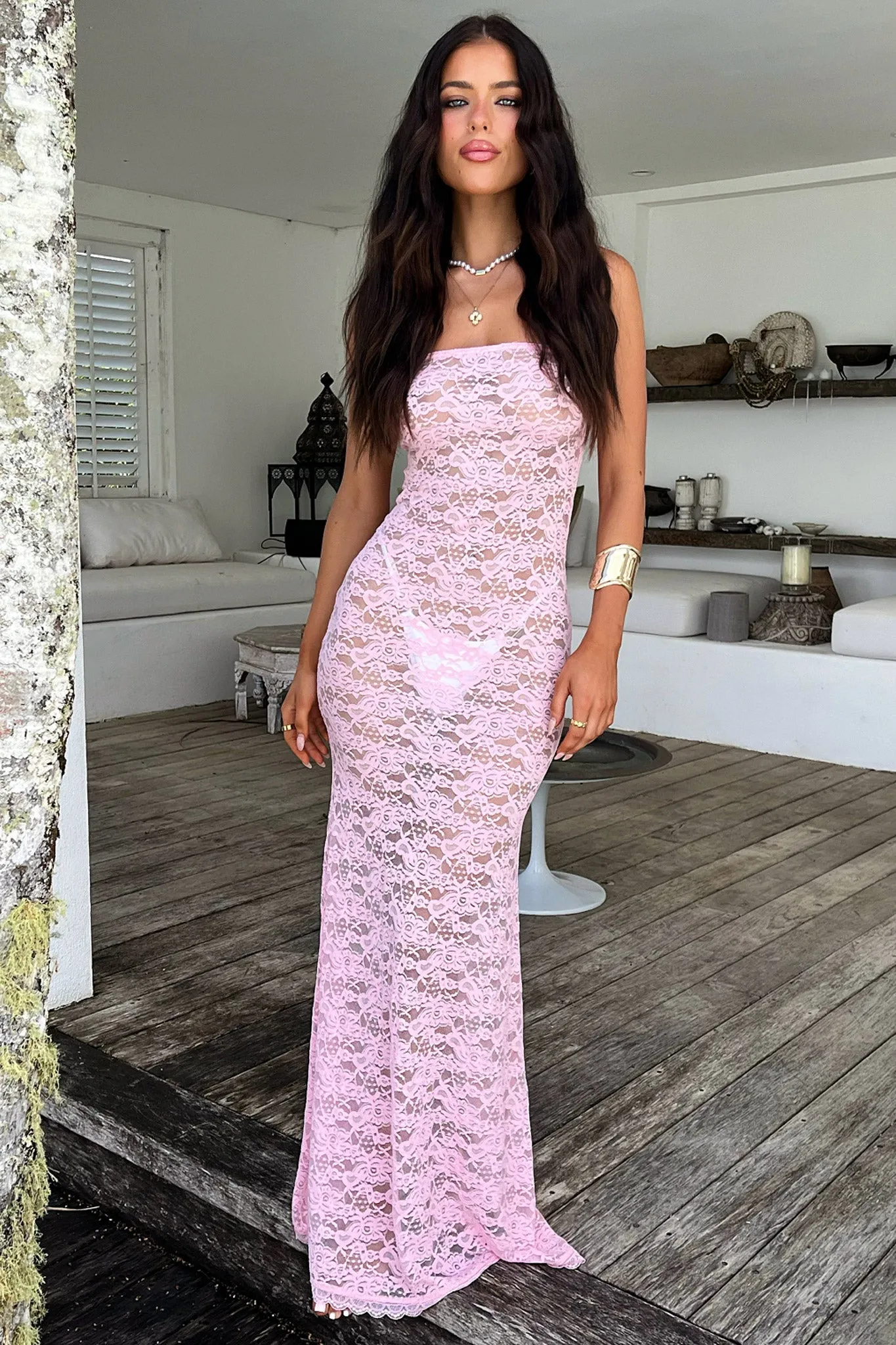 Striped Look Veradi Maxi Dress - Baby Pink