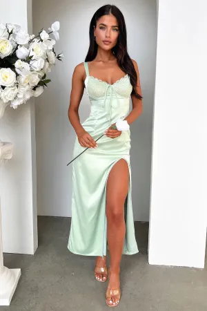 Sorrento Satin Maxi Dress - Sage Desert Path