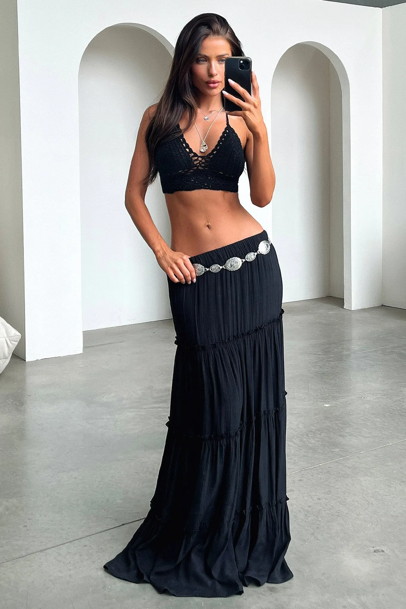 Subtle Detail Dunne Maxi Skirt - Black