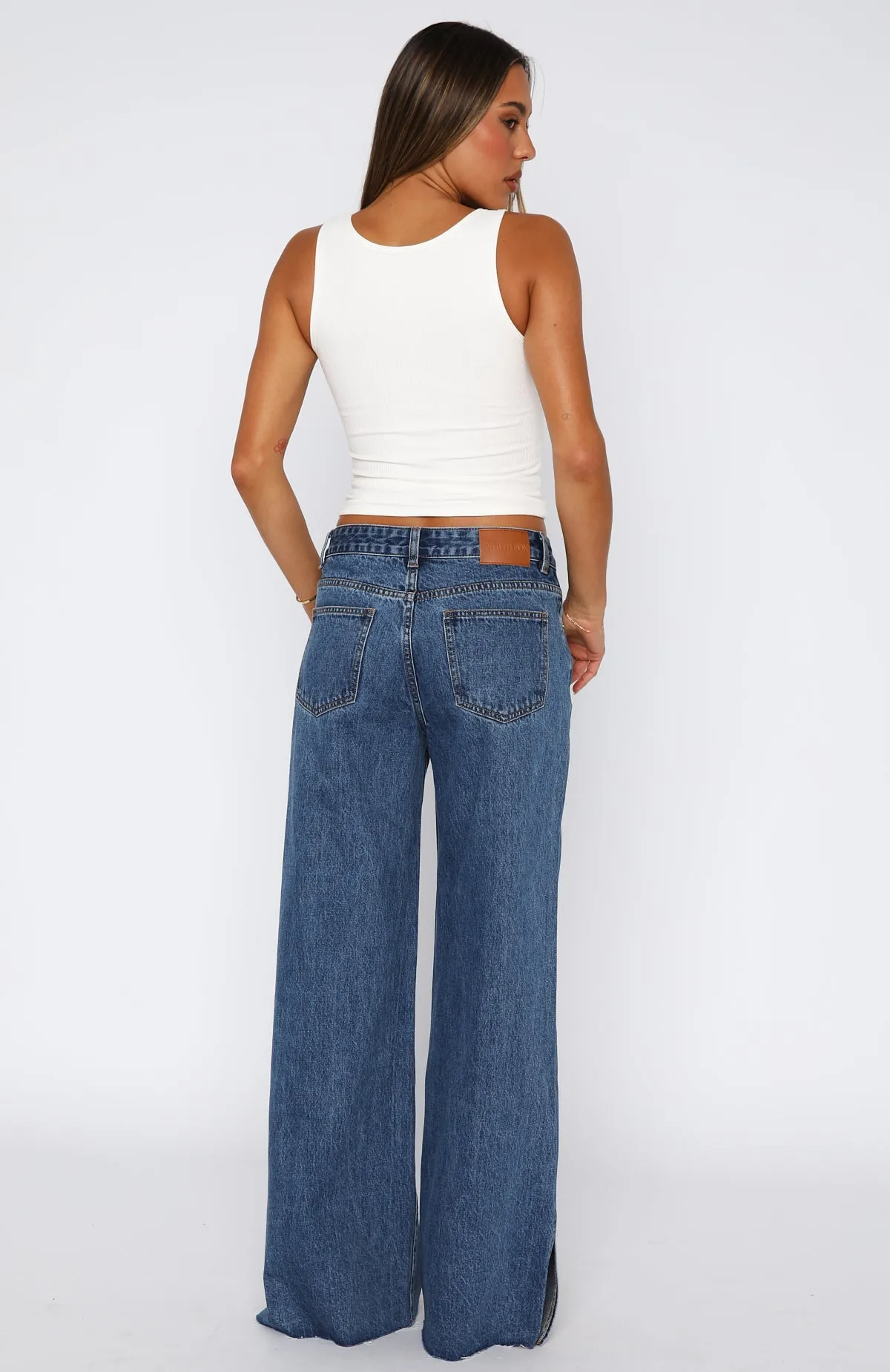 Summer Mid Rise Wide Leg Jeans Admiral Blue Gray Simple