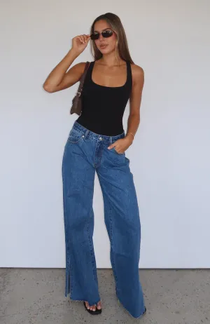 Summer Mid Rise Wide Leg Jeans Admiral Blue commuting wear Utility Pockets