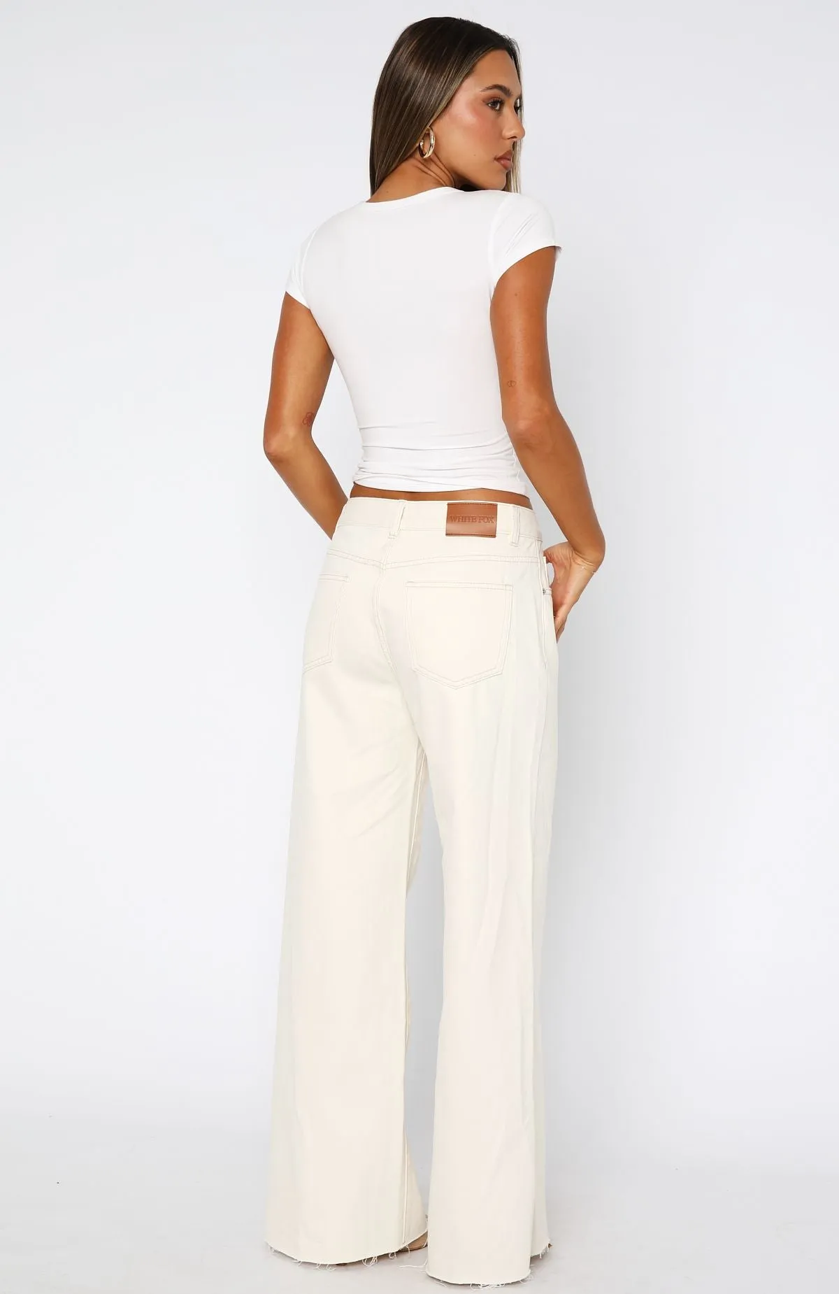 Summer Mid Rise Wide Leg Jeans Cream Straight fit