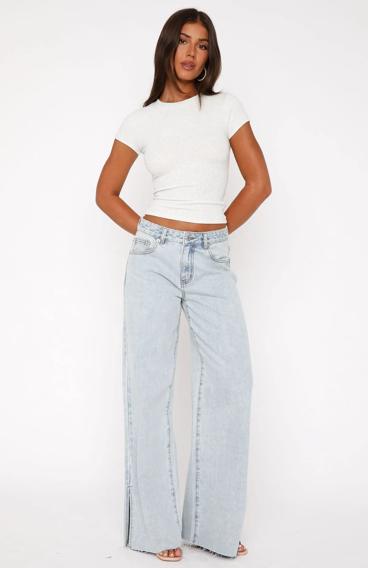 Summer Mid Rise Wide Leg Jeans Glacier Blue Casual Style