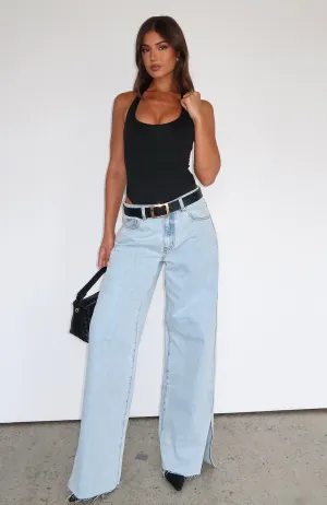 full of personality Summer Mid Rise Wide Leg Jeans Glacier Blue