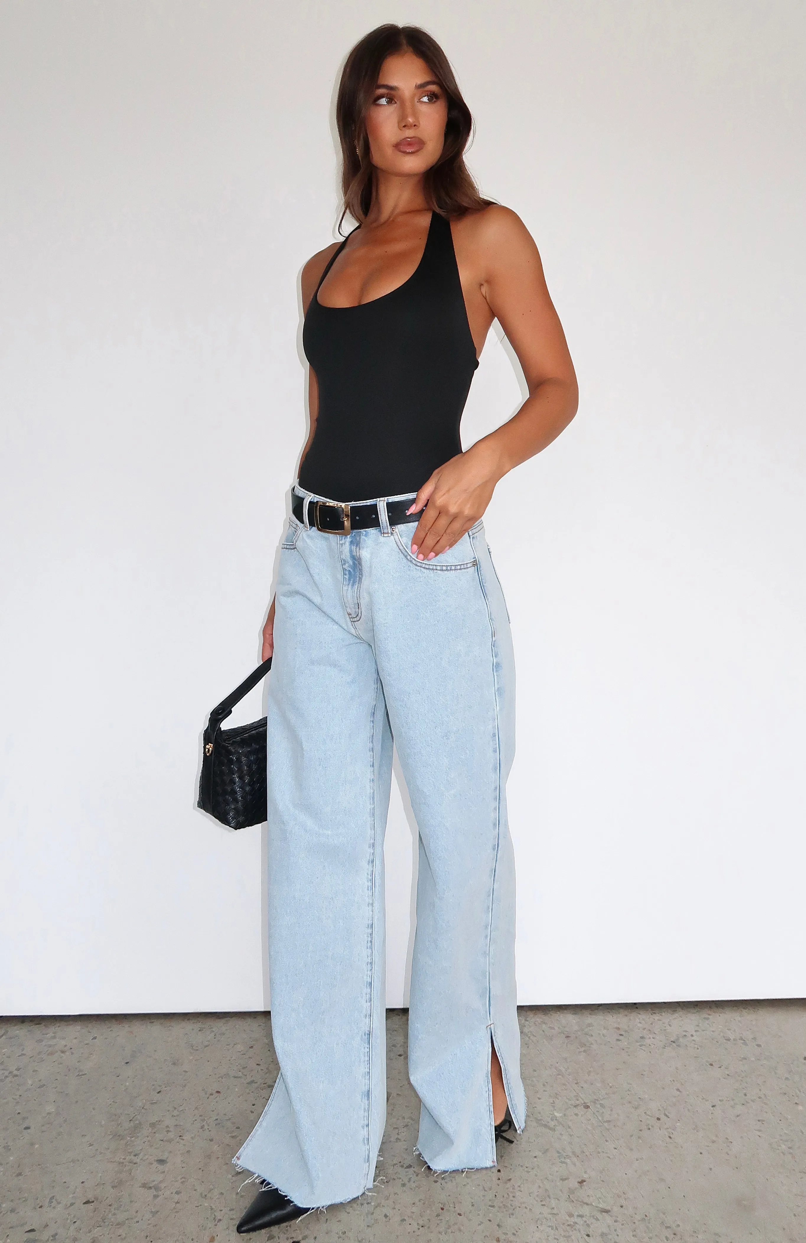 Summer Mid Rise Wide Leg Jeans Glacier Blue Casual Style