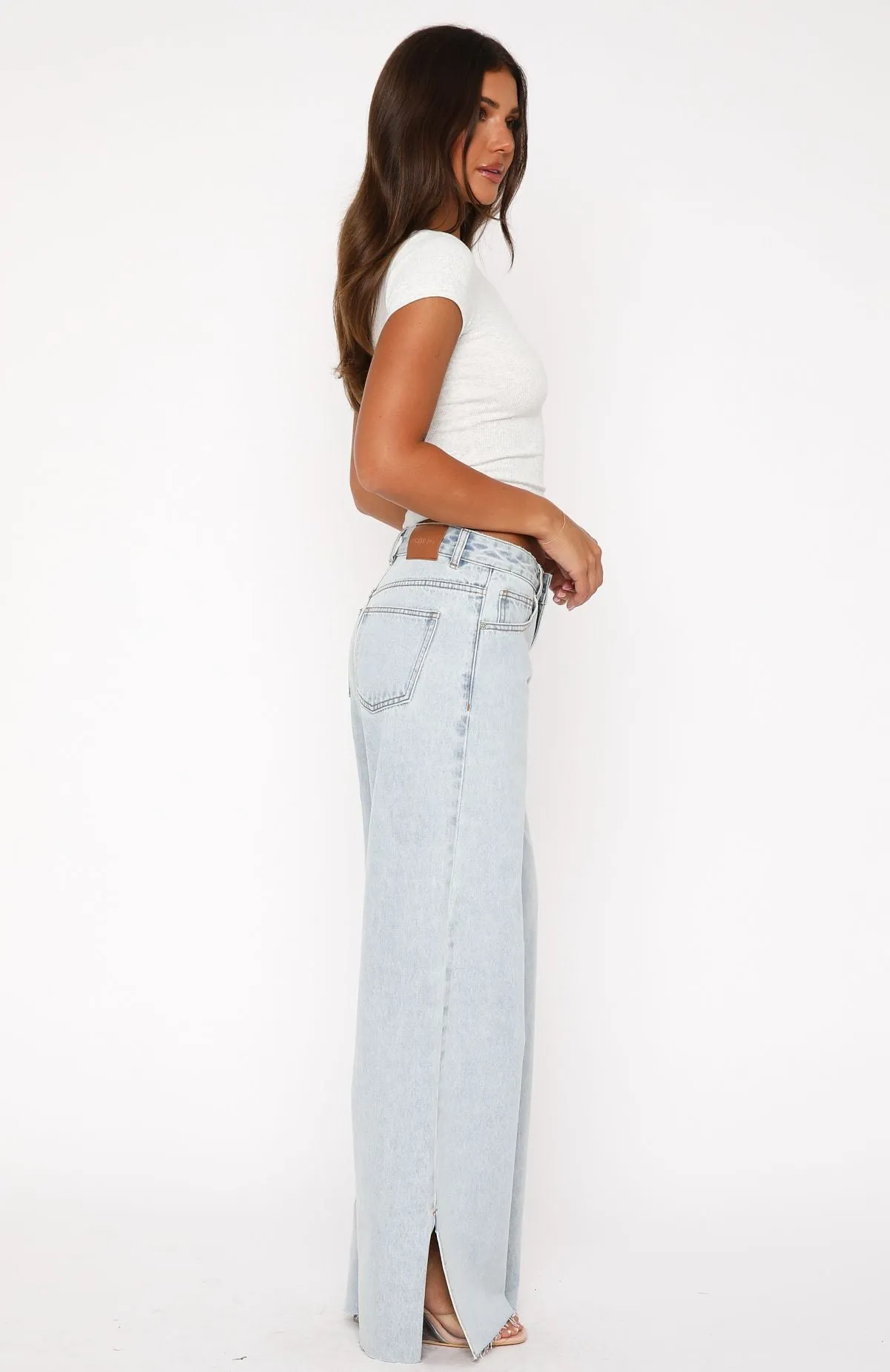 Summer Mid Rise Wide Leg Jeans Glacier Blue Casual Style