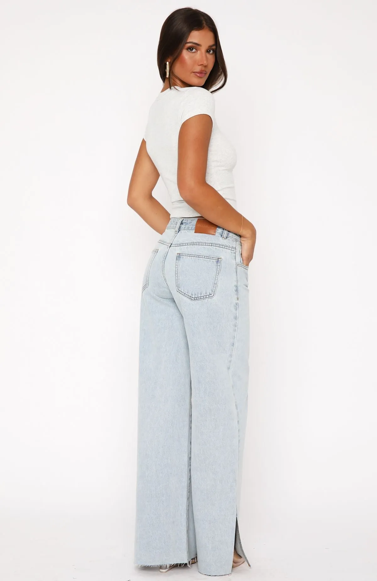 Summer Mid Rise Wide Leg Jeans Glacier Blue Casual Style