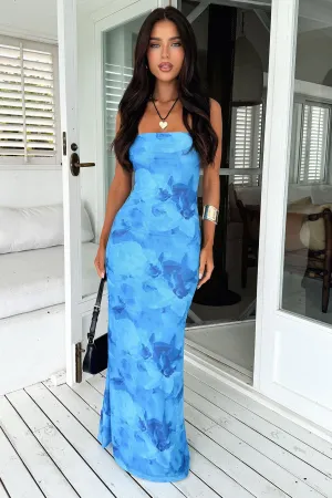 Rosalie Strapless Maxi Dress - Blue Floral Ocean Breeze