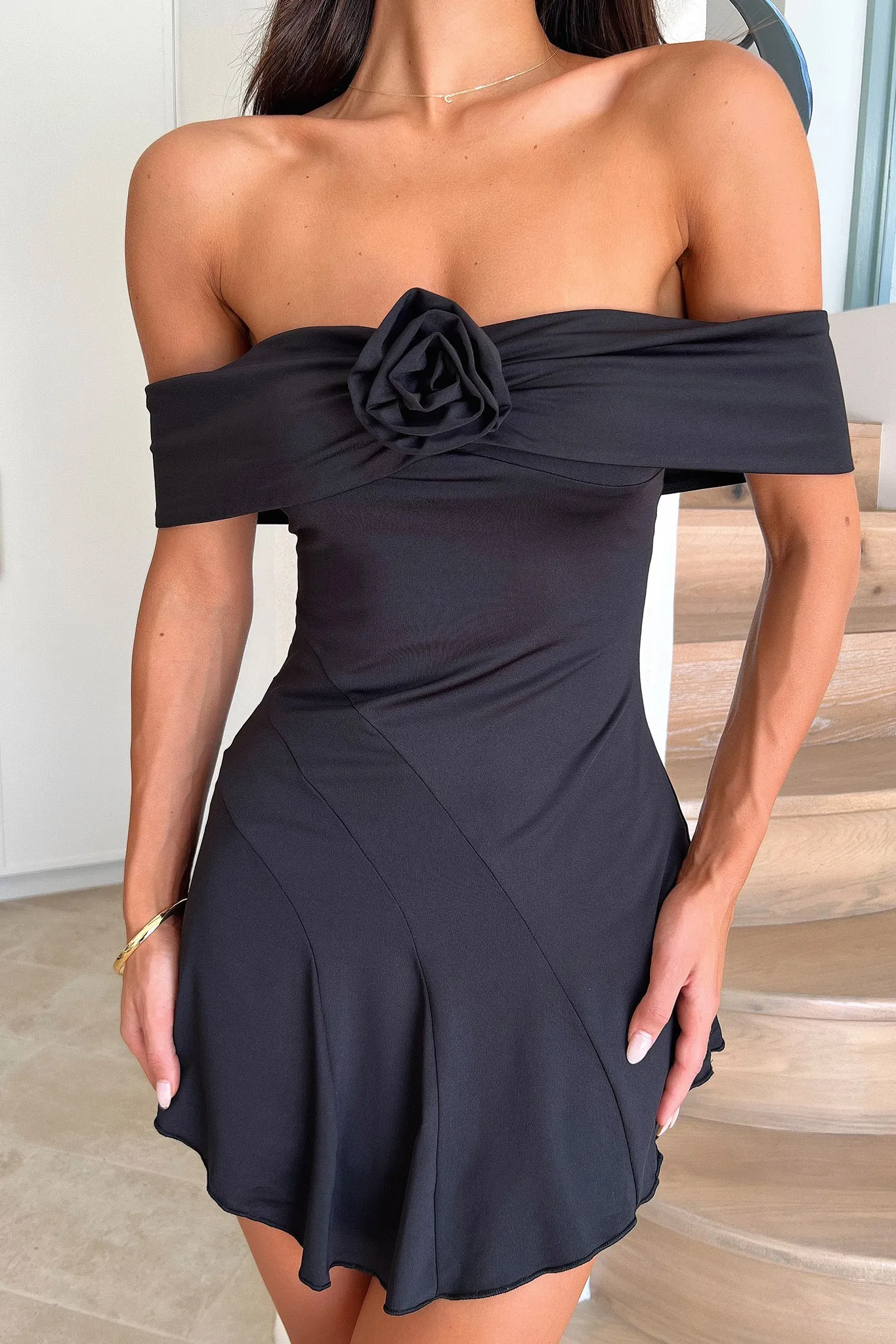 Sunset Mood Kirsten Off Shoulder Mini Dress - Black
