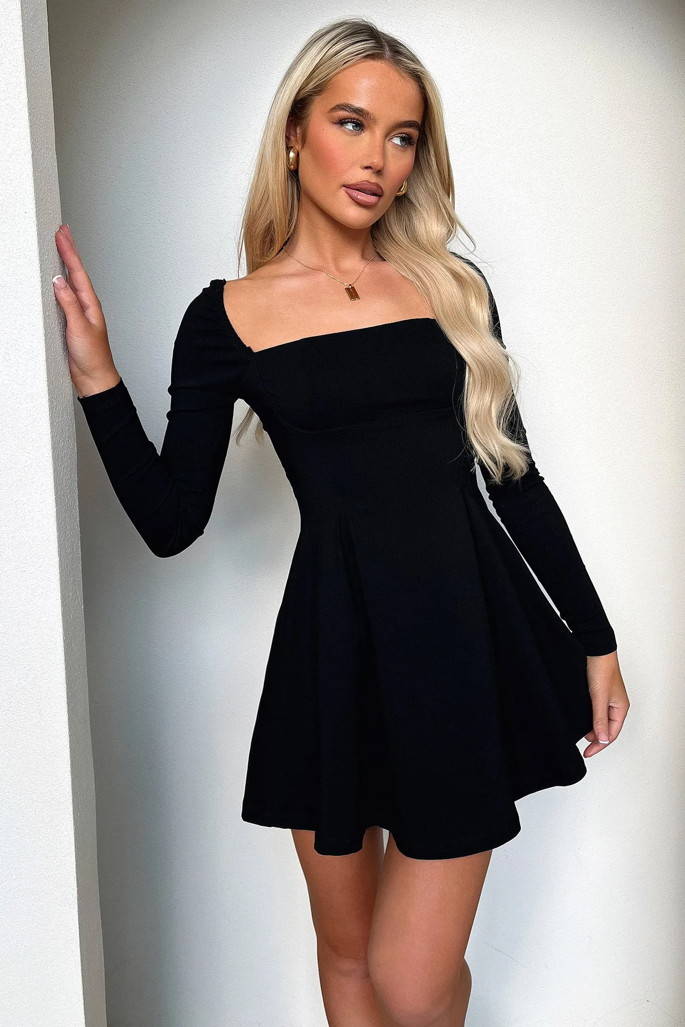 Tabitha Long Sleeve Mini Dress - Black Twist Neck