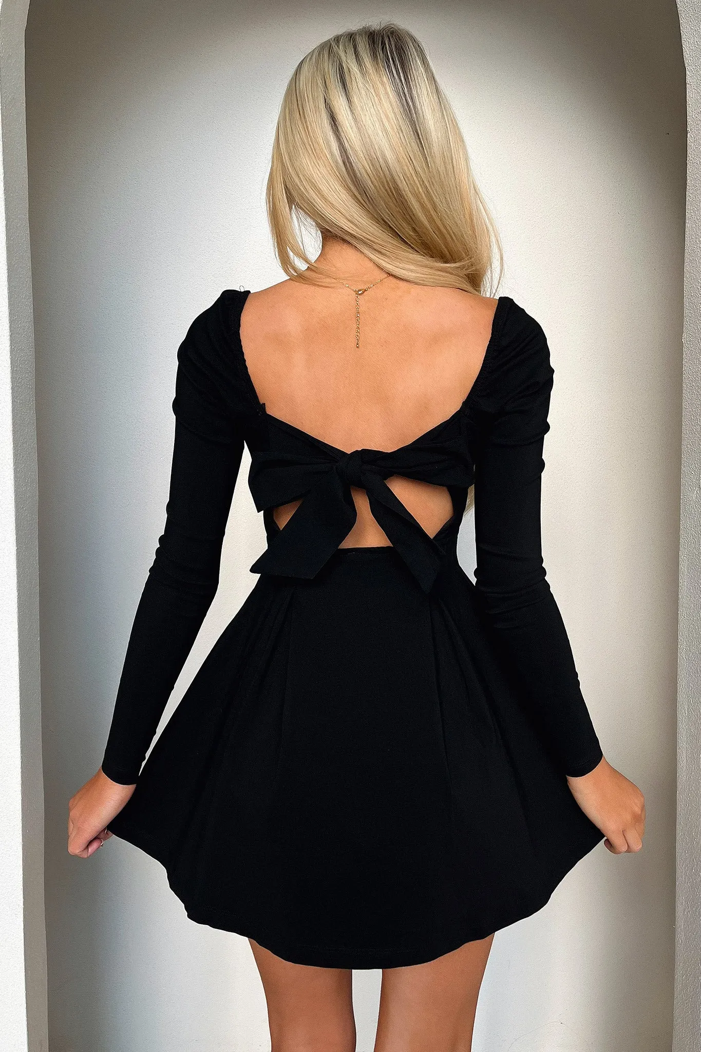 Tabitha Long Sleeve Mini Dress - Black Twist Neck