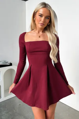Tabitha Long Sleeve Mini Dress - Burgundy Edge Mood Weekend Fun