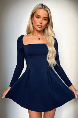 Tabitha Long Sleeve Mini Dress - Navy Hot Glow Pop Beat