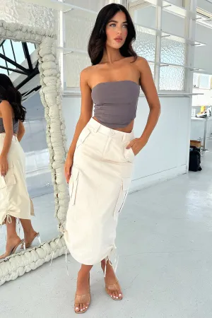 Front Slit Tari Midi Skirt - Beige