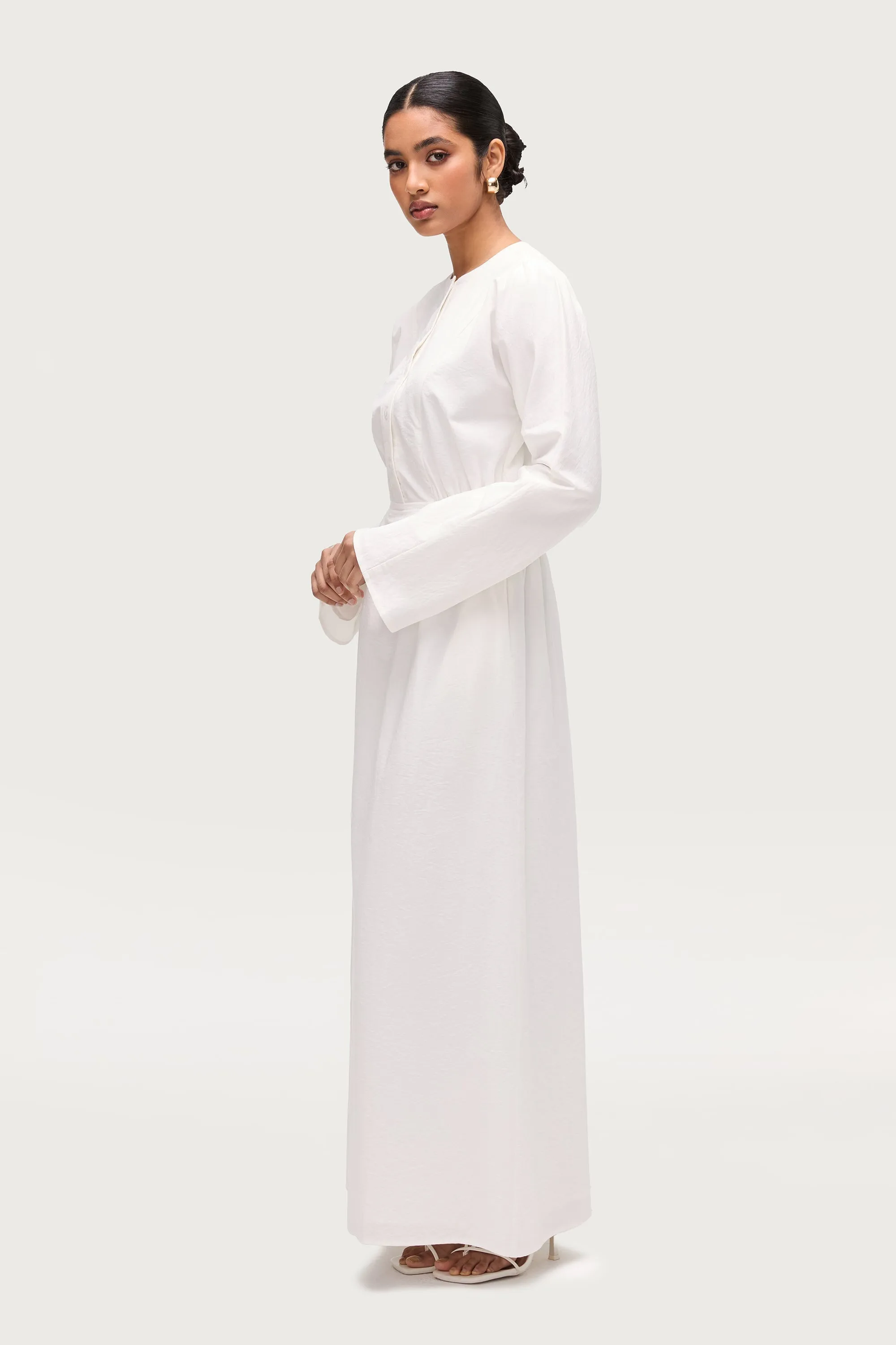 Tassel Detail Cotton Blend Button Front Maxi Dress - White