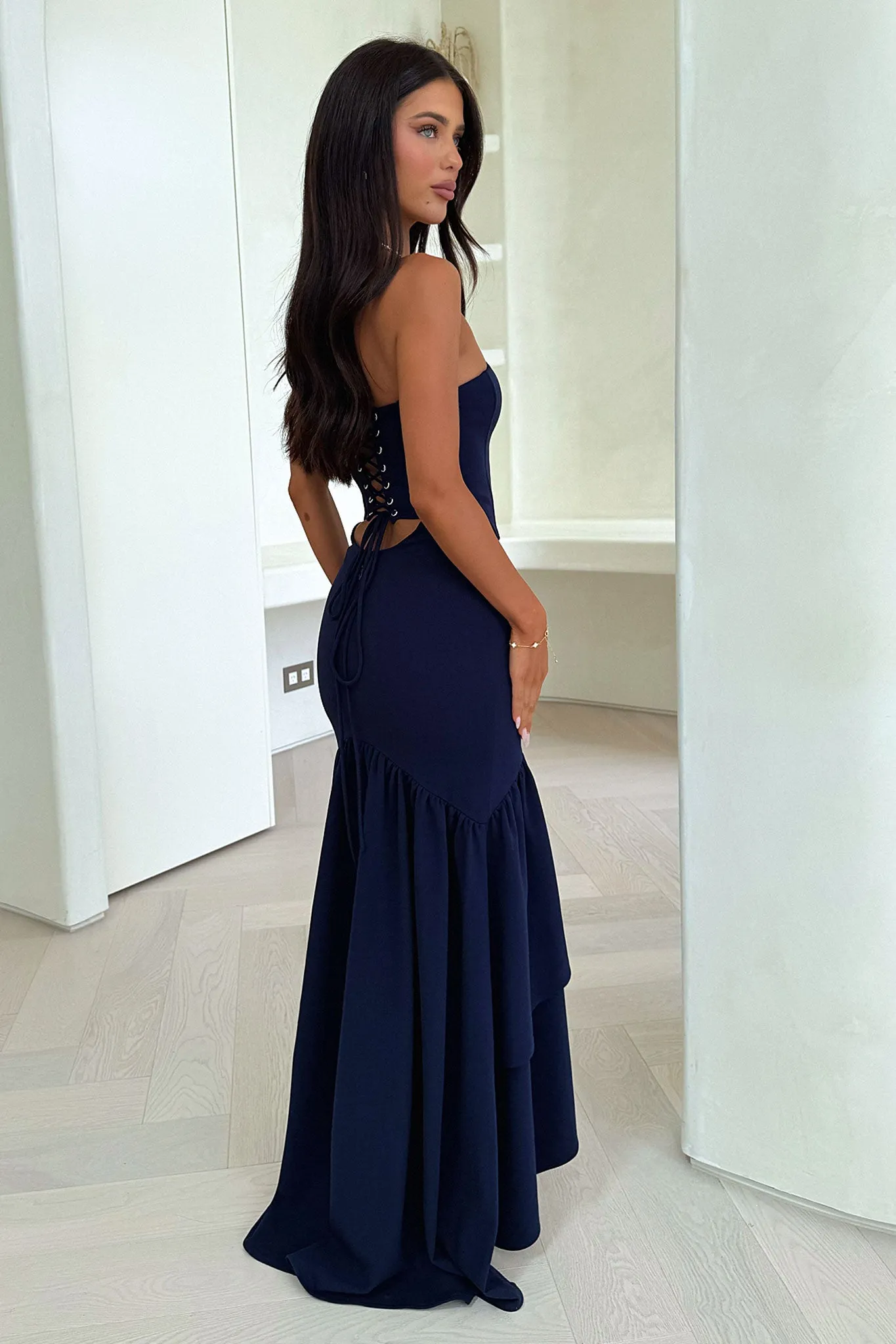 Thalassa Strapless Corset Maxi Dress - Navy hand crafted