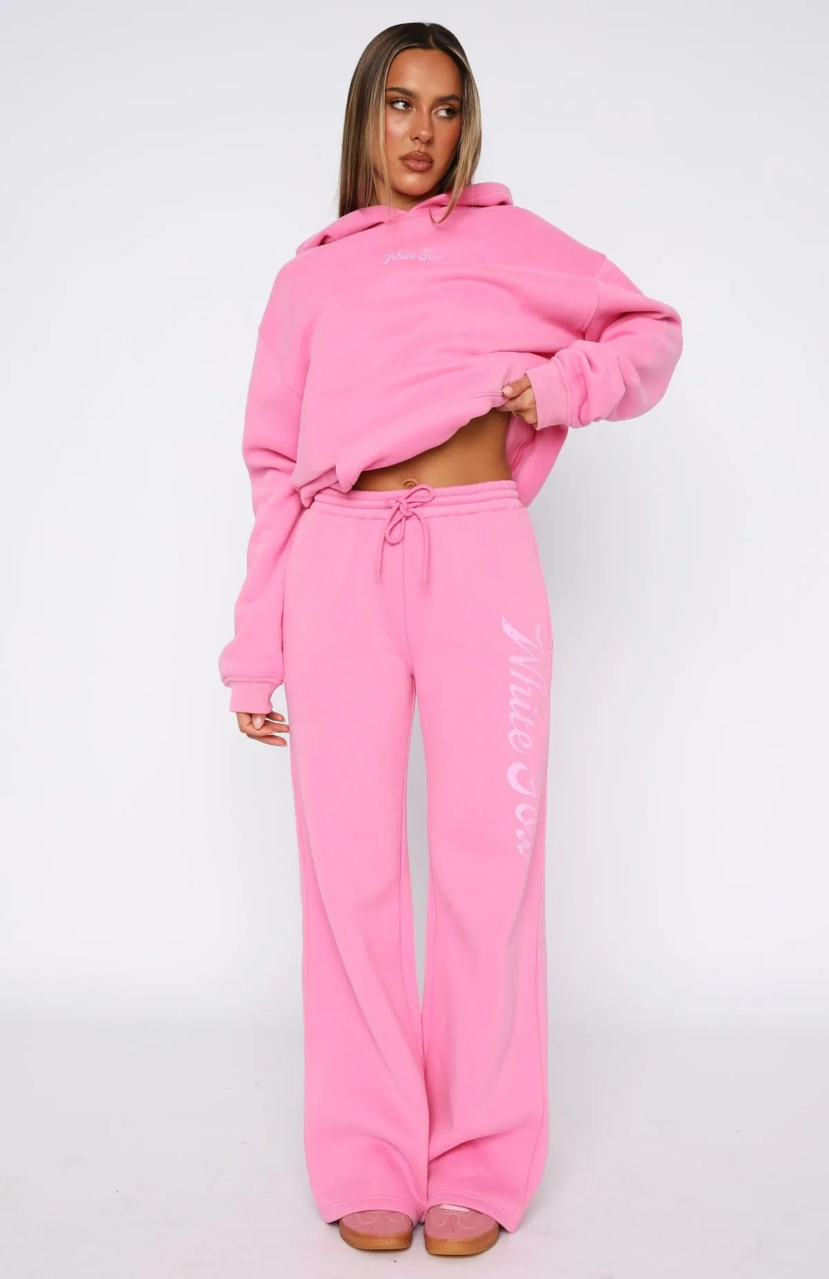 The Good Life Wide Leg Sweatpants Pink Stretchable Fabric