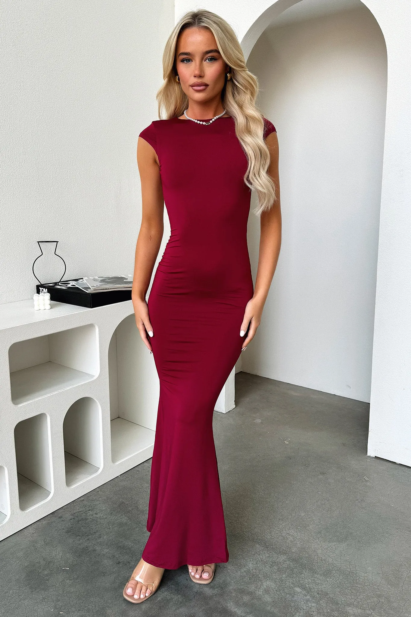 Theodore Backless Maxi Dress - Burgundy Sequined design