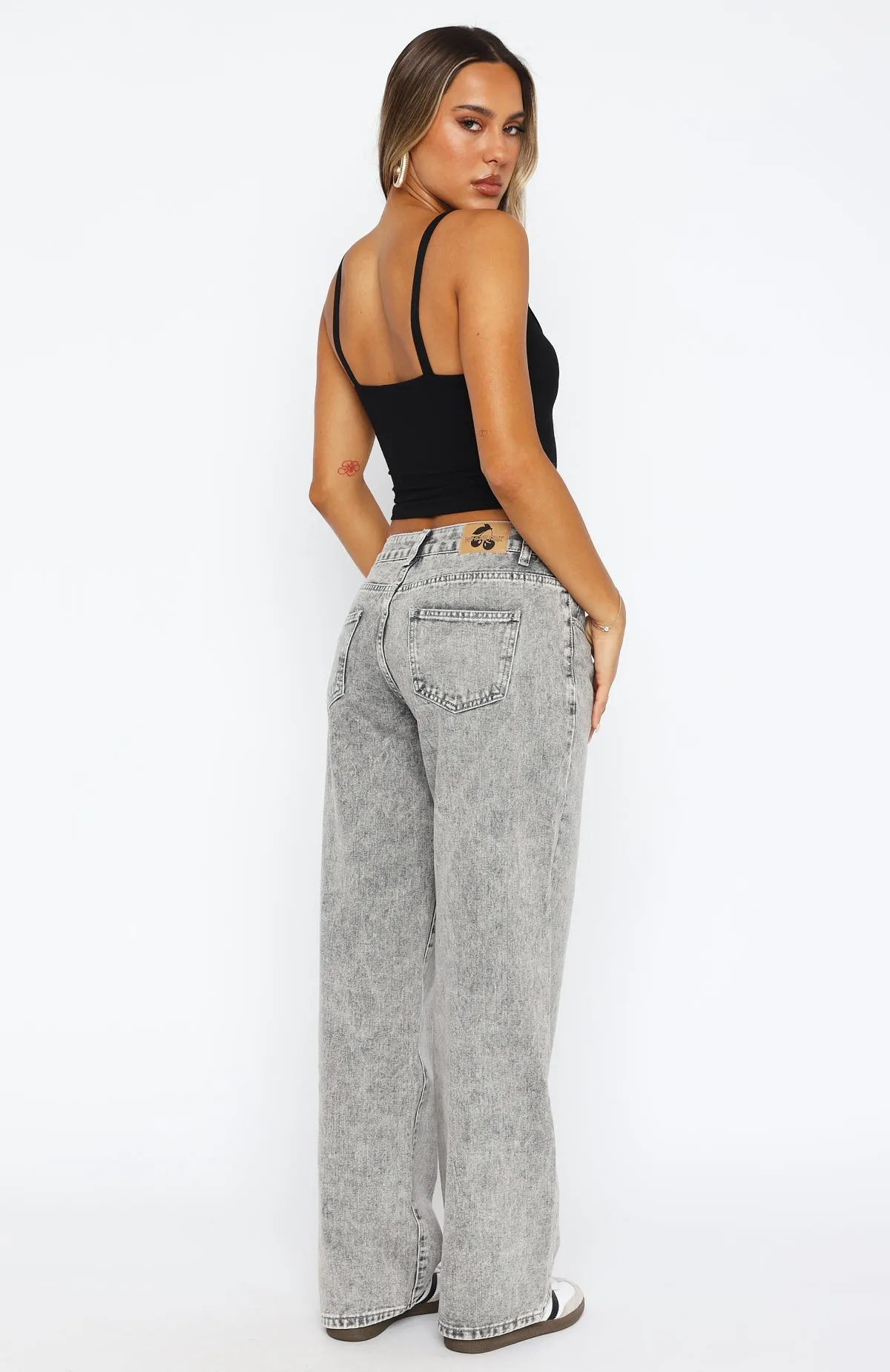 Thickened Cold-resistant Bring The Style Low Rise Wide Leg Jeans Washed Grey