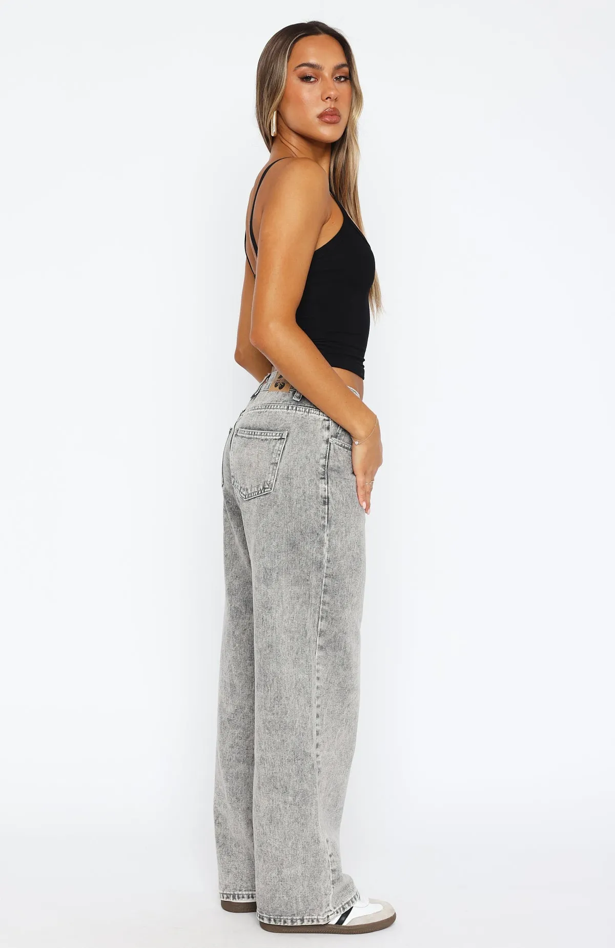 Thickened Cold-resistant Bring The Style Low Rise Wide Leg Jeans Washed Grey