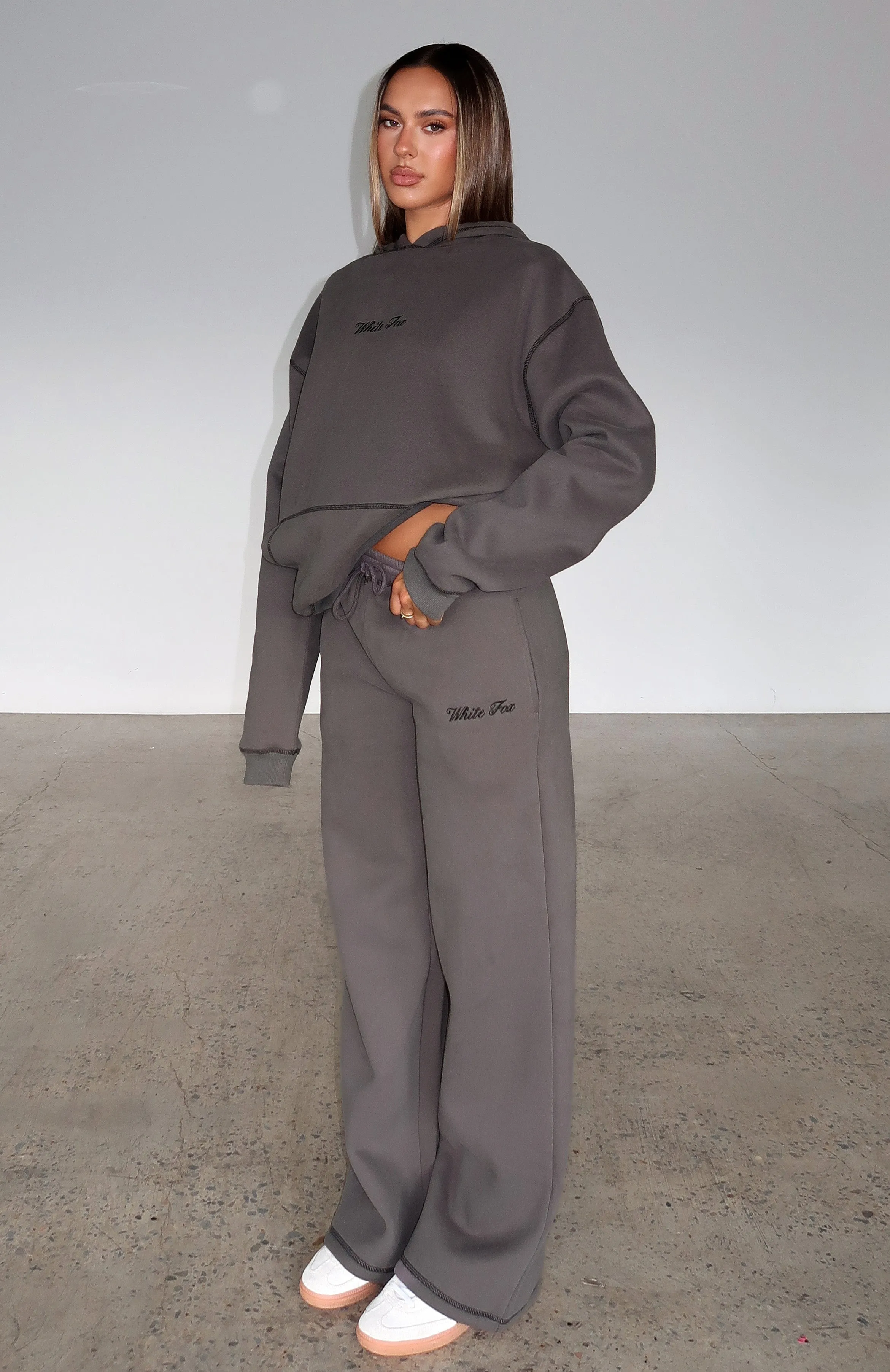 Instant Attraction Wide Leg Sweatpants Charcoal Bold Design Quick Fit