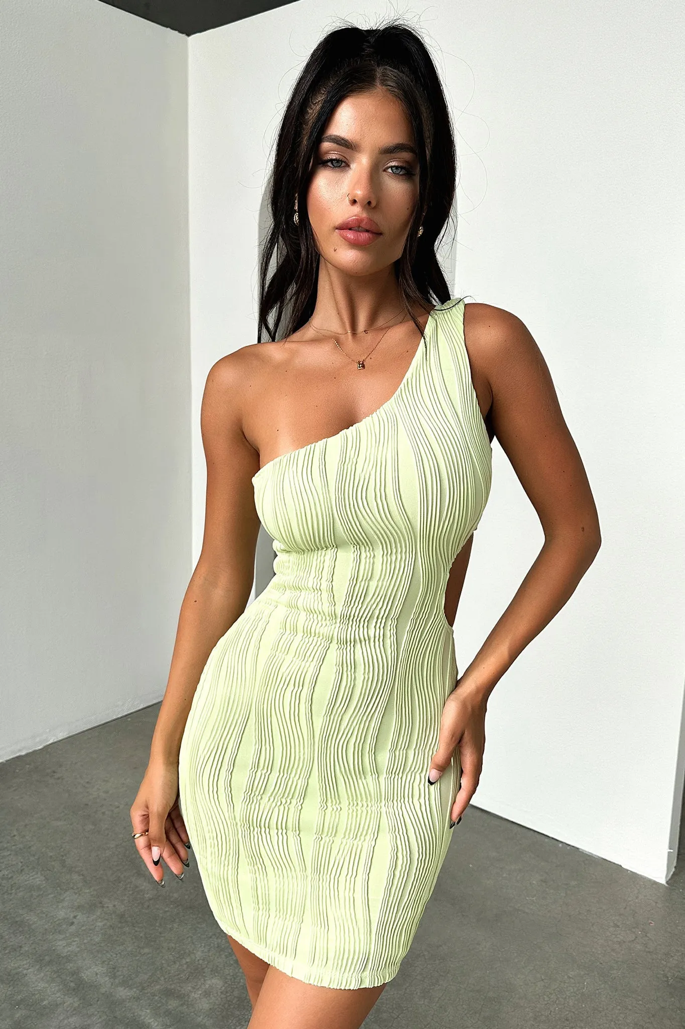 Trami One Shoulder Mini Dress - Green New Season