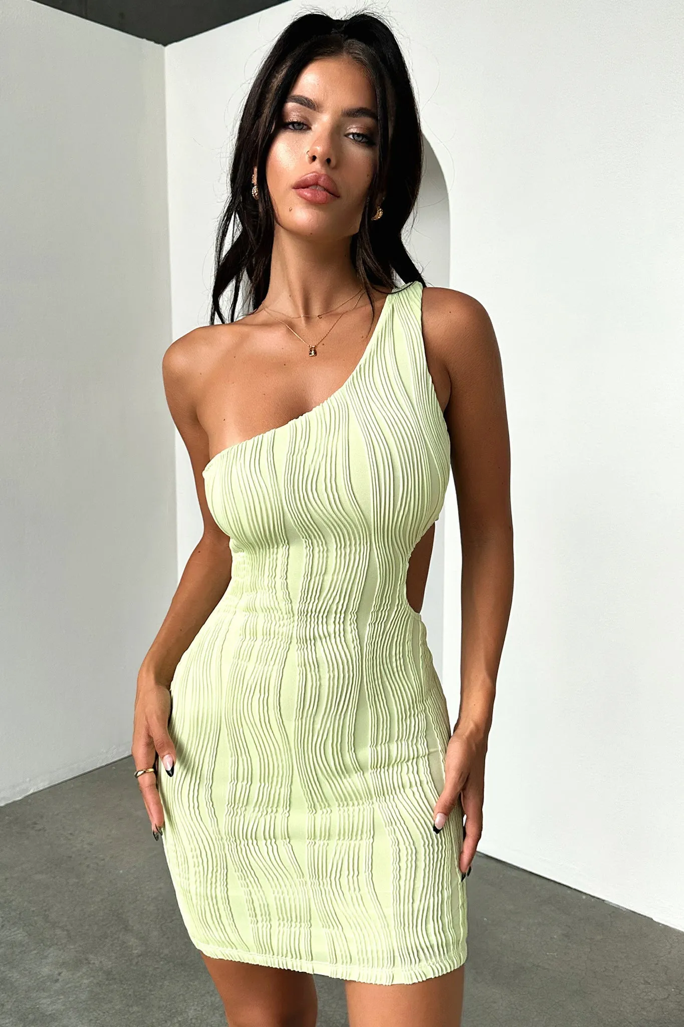 Trami One Shoulder Mini Dress - Green New Season