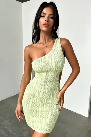 Modern Edge Stylish mini with ruffles Trami One Shoulder Mini Dress - Green