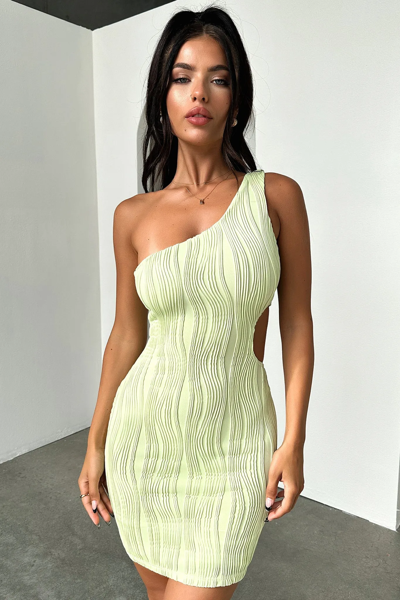 Trami One Shoulder Mini Dress - Green New Season