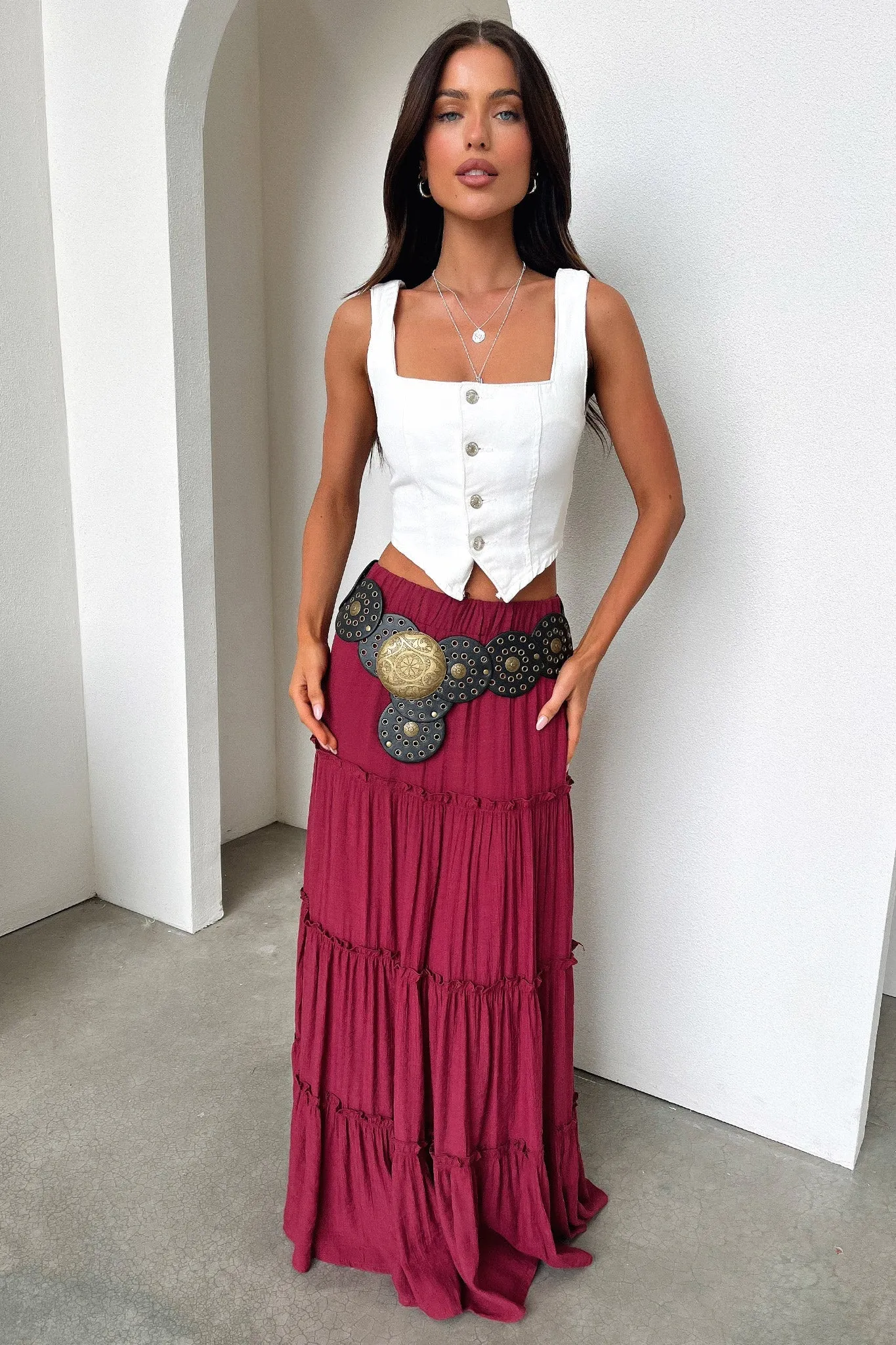 Trend Flex Dunne Maxi Skirt - Burgundy