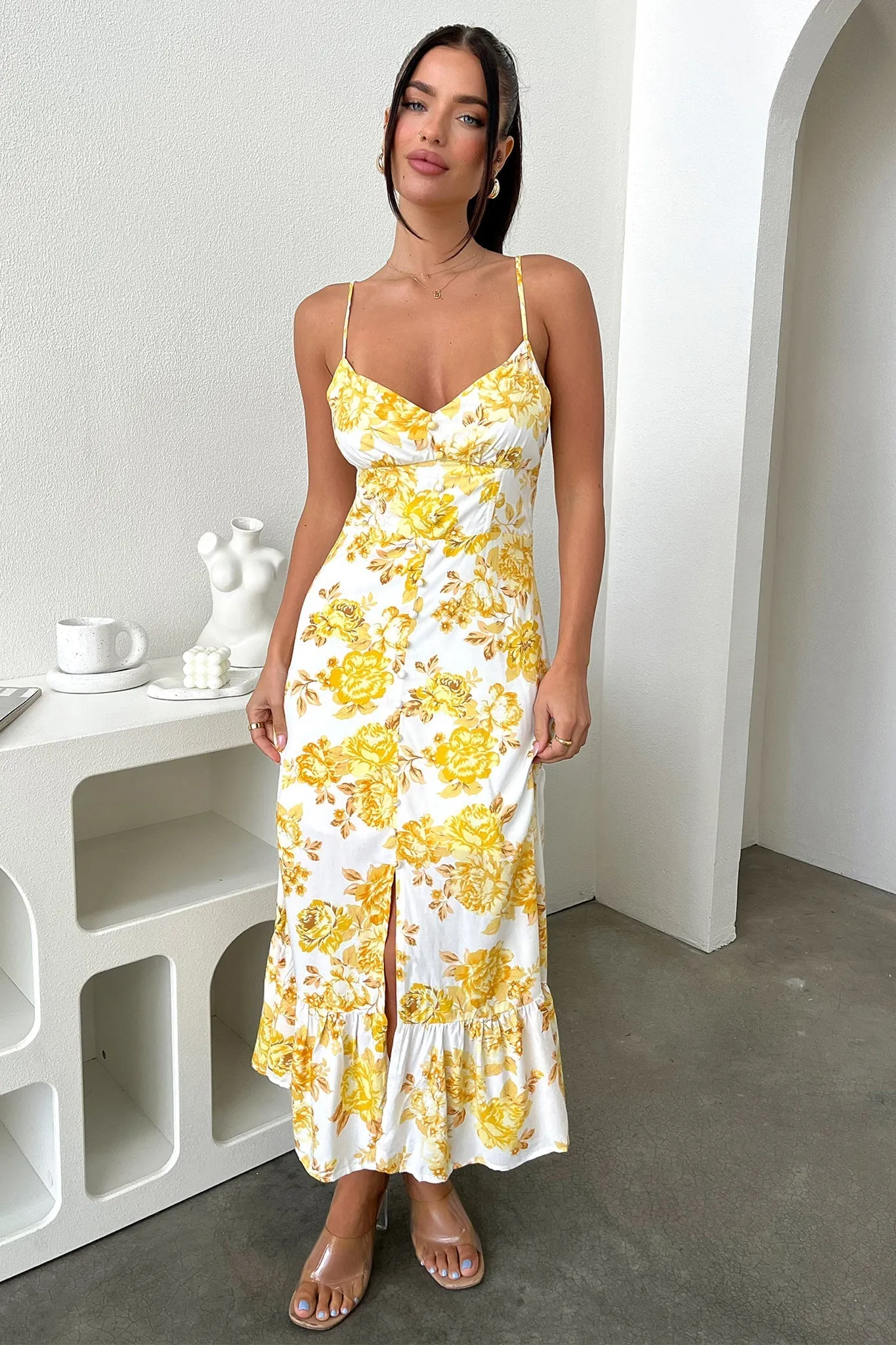 Street Flex Event Ready Dilara Maxi Dress - Yellow Floral