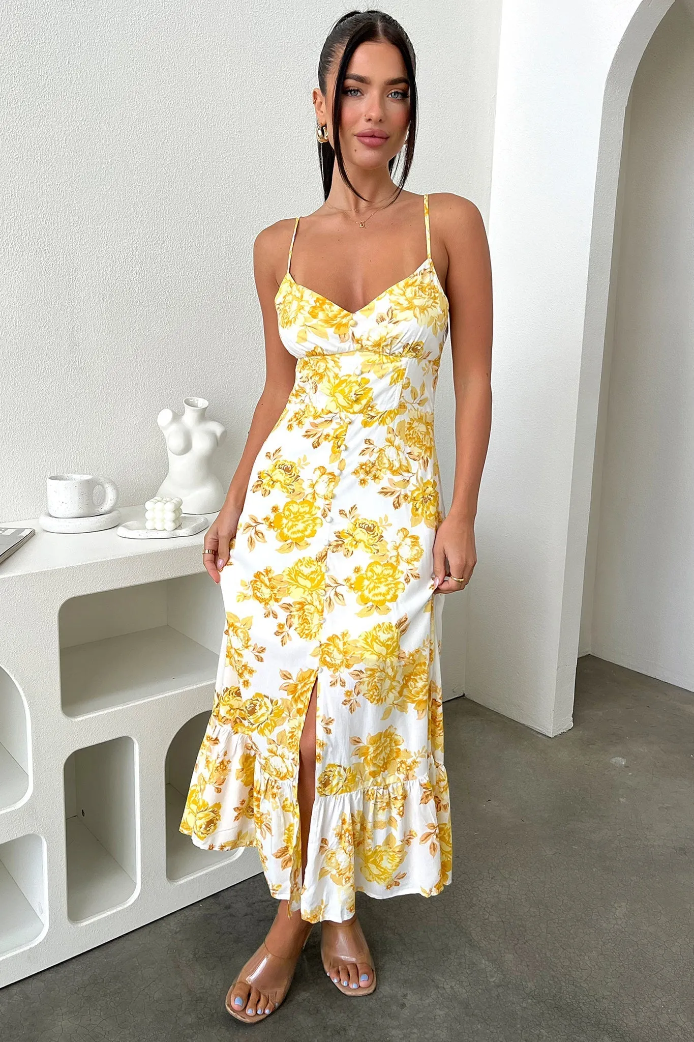 Trending Now Dilara Maxi Dress - Yellow Floral