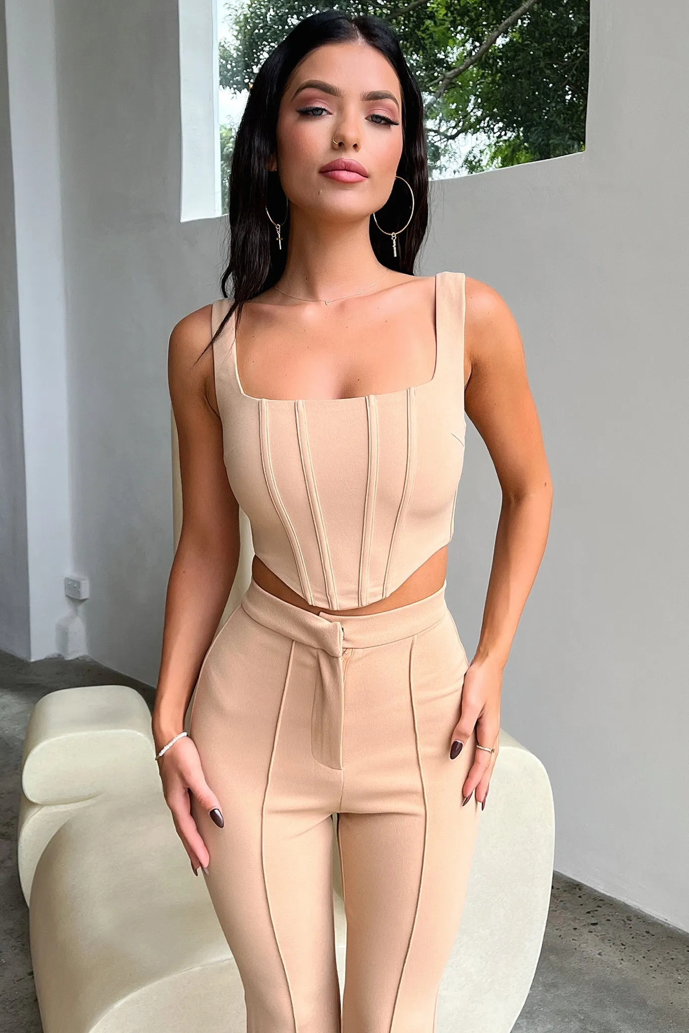 Trendy Comfort Token Flare Pants - Tan