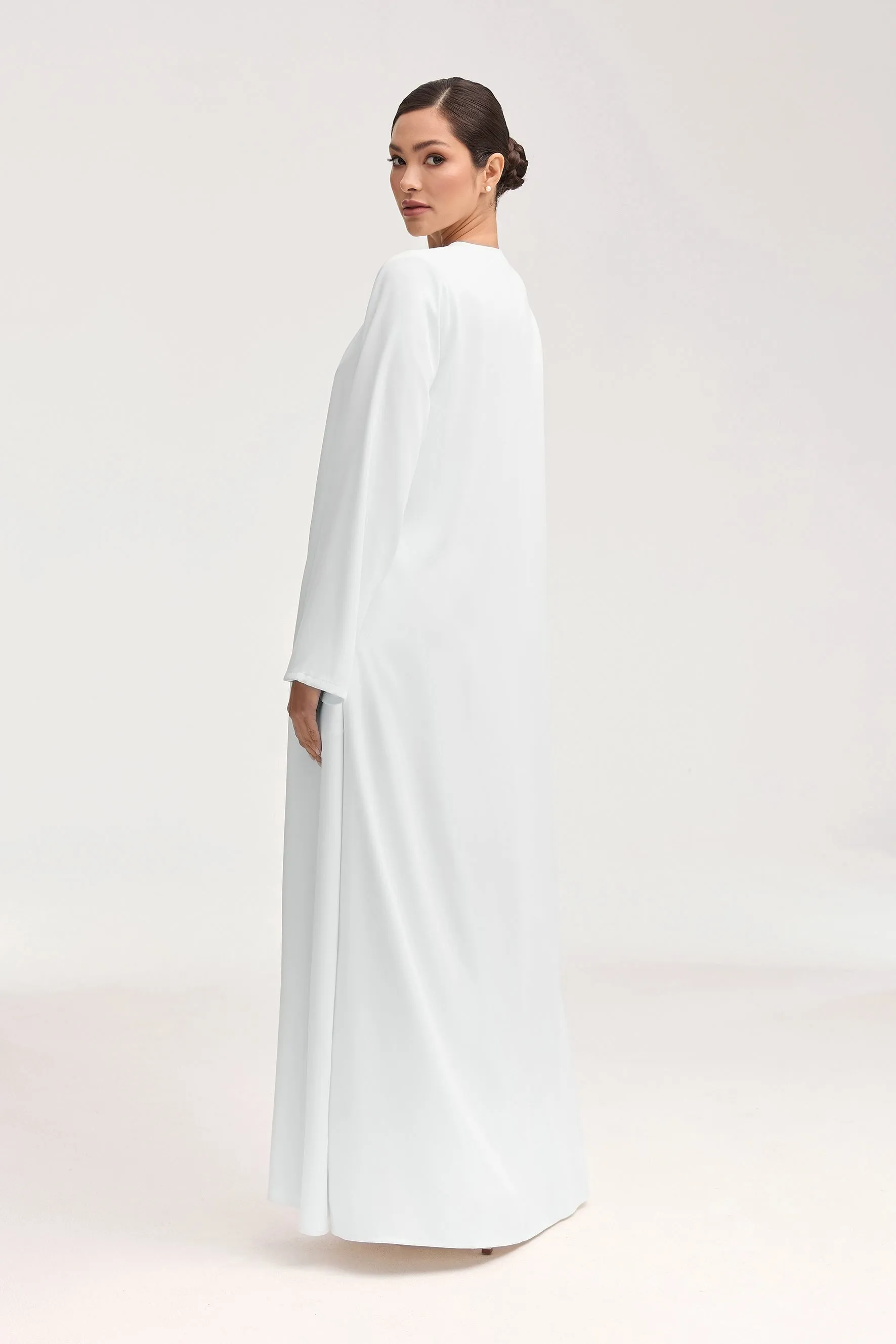 Trendy Garb Asalah Wrap Waist Maxi Dress & Abaya Set - White