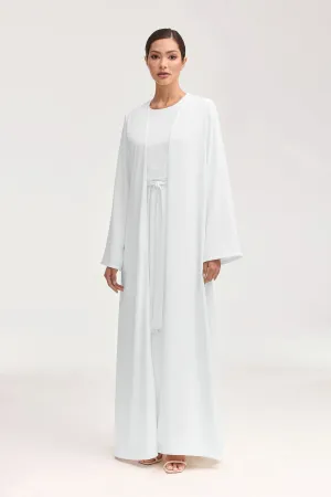 Asalah Wrap Waist Maxi Dress & Abaya Set - White Spring Ready
