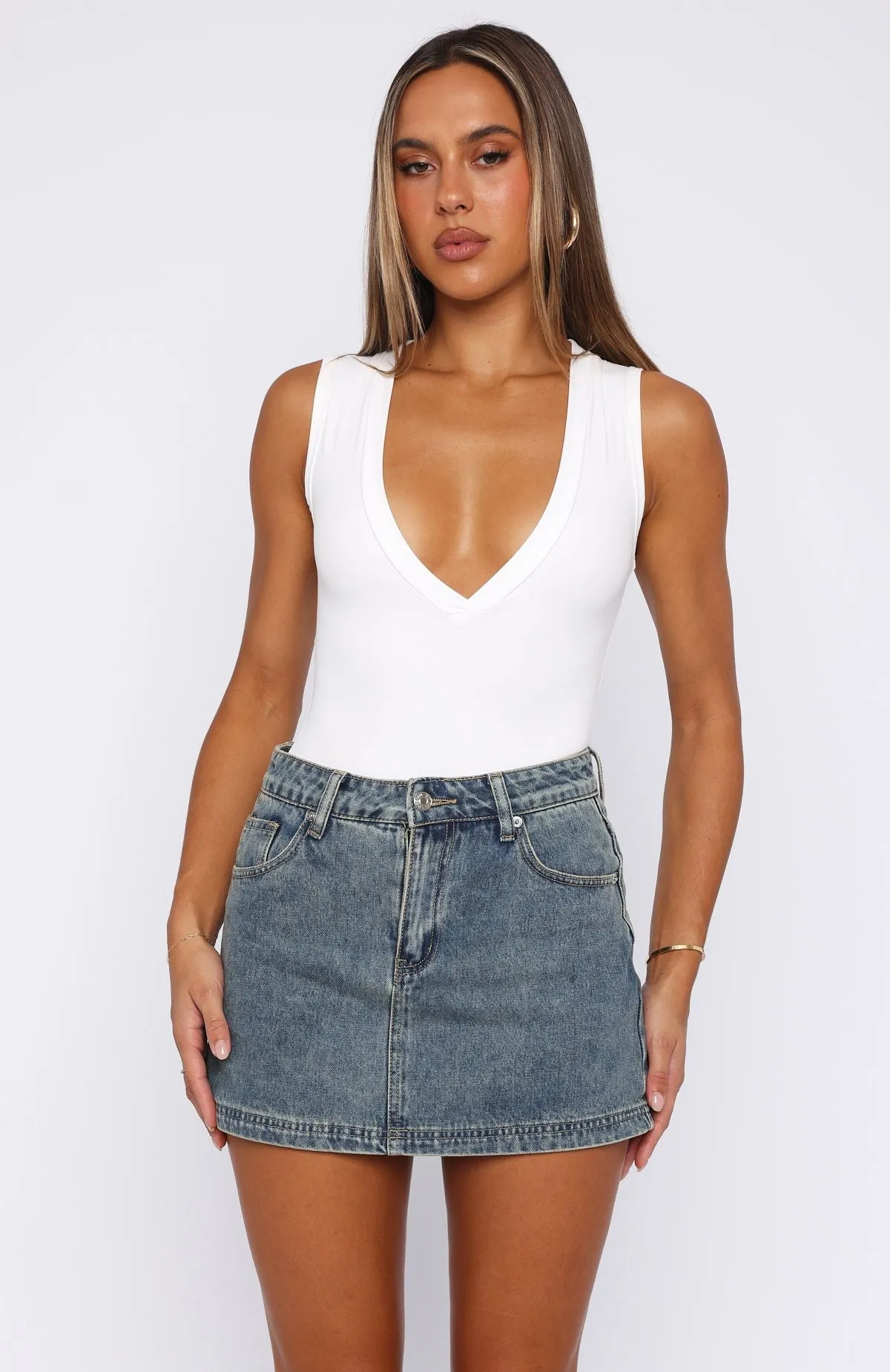 Trendy Street Don't Leave Me Denim Skort Brown Blue Acid