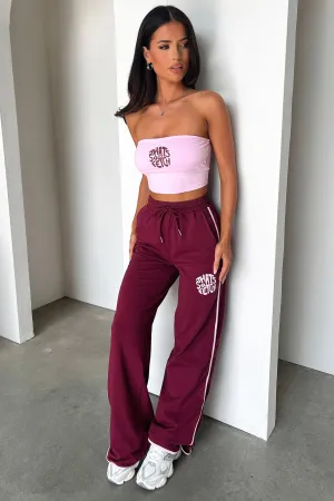 Petite Fit Beckham Wide Leg Pants - Burgundy