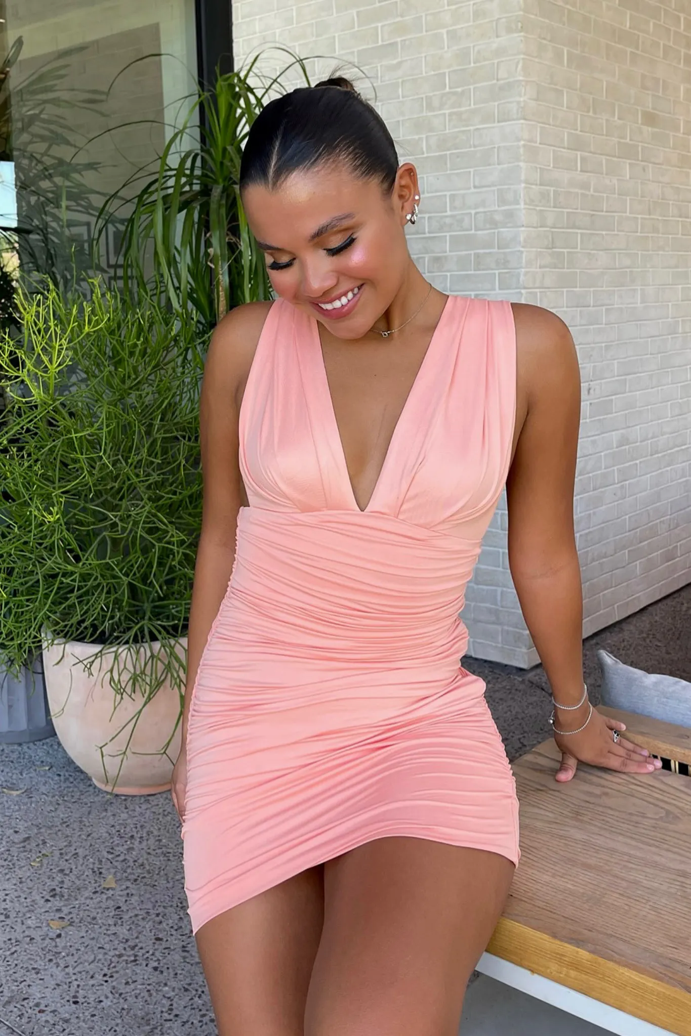 Trixie Dress - Peach Party outfit Dew Glow