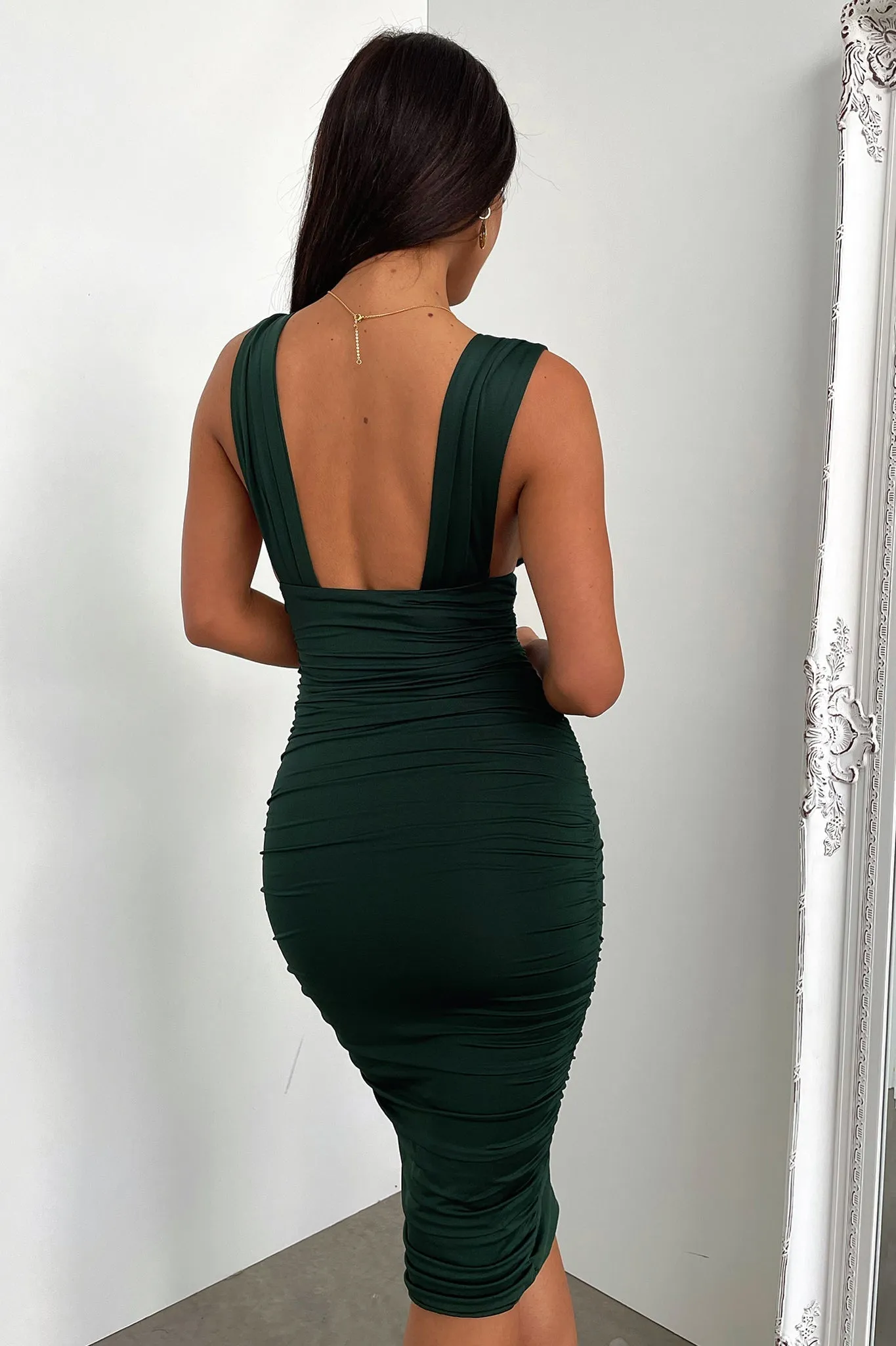 Trixie Midi Dress - Emerald Printed Lining